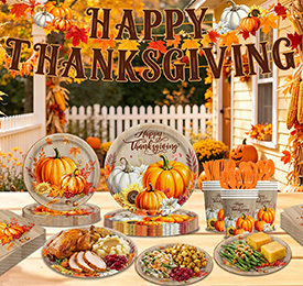 Pumpkin and Maple Leaf Thanksgiving Family Feast
