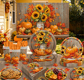 Warm sunshine and autumn harvest table